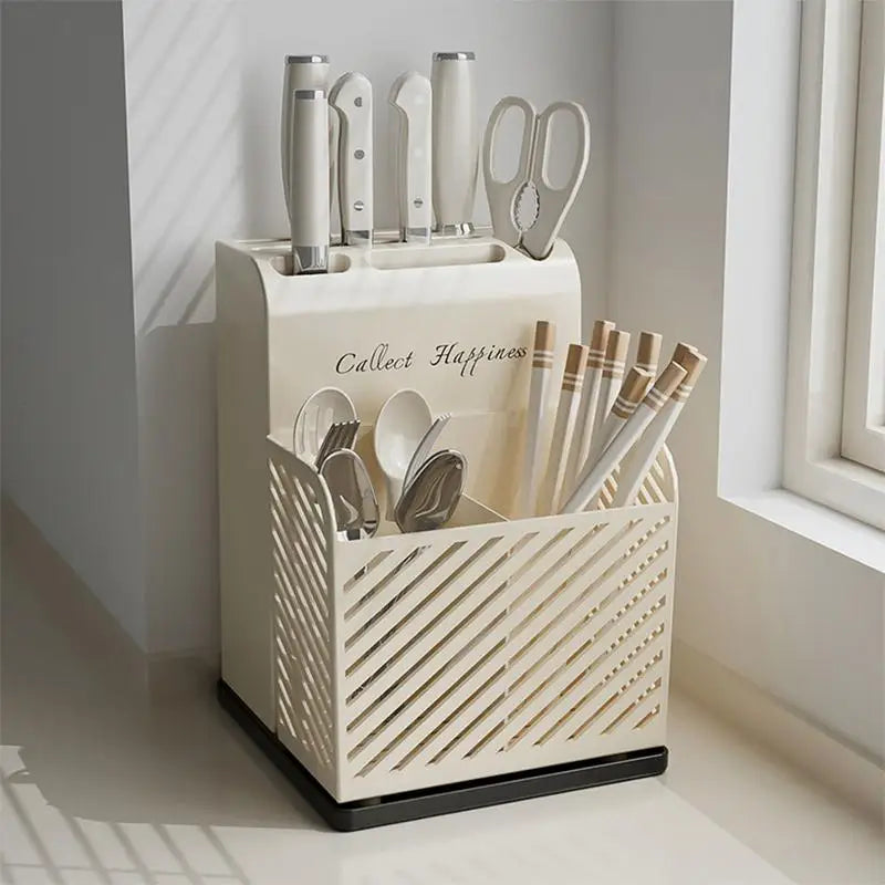Kitchen Countertop Cutlery Holder Kitchen Utensil Organizer Rack Knife Holder Fork Spoon Chopsticks Tube With Drain Zpaxo