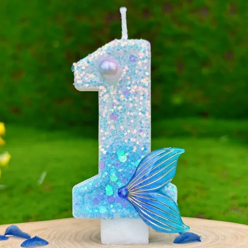 New DIY Digital Birthday Candles Cake Mermaid Tail Glitter Candle Decoration Baking Supplies for Wedding Anniversary Celebration Zpaxo 1