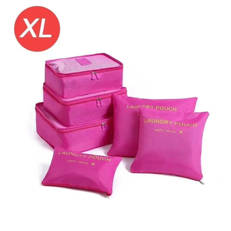 Home Travel 6-piece Clothing Storage and Organizing Bag Thickened Cosmetics Storage Bag Foldable Business Travel Storage Bag Zpaxo XL-Rose red