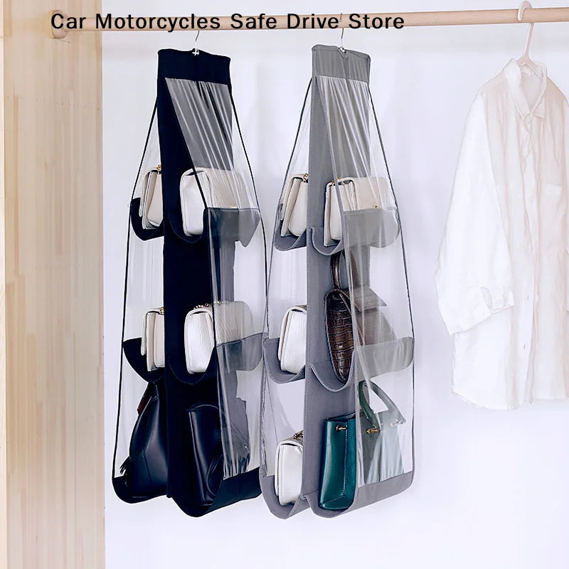 Black Gray Handbag Hanging Organizer 6 8 Pockets Foldable Oxford