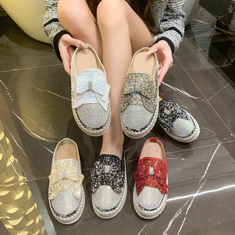 Women's Rhinestone Luxury Flats Slippers 2026 Fashion Slip-on Crystal Zpaxo