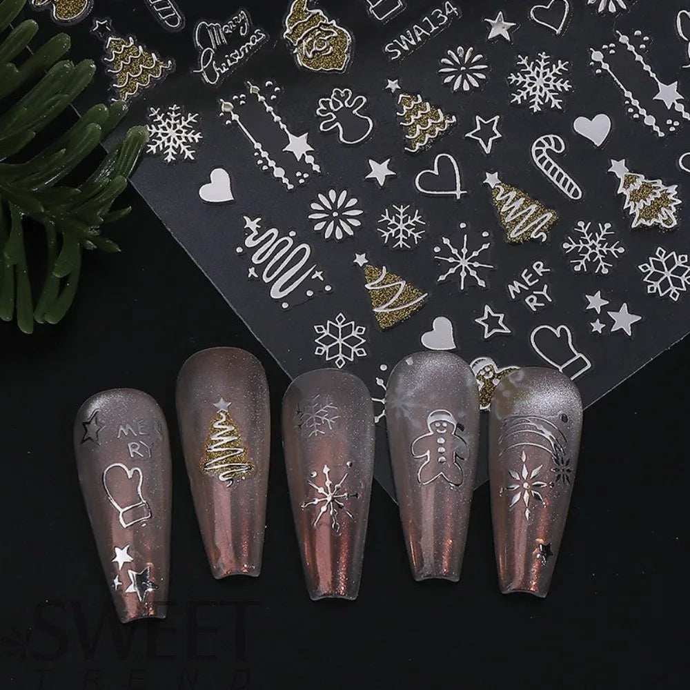 Snowflakes Reflective Glitter Nail Stickers 3D Design Sparkle Christmas Nail Decals Adhesive Nail Decals Winter Holidays Zpaxo