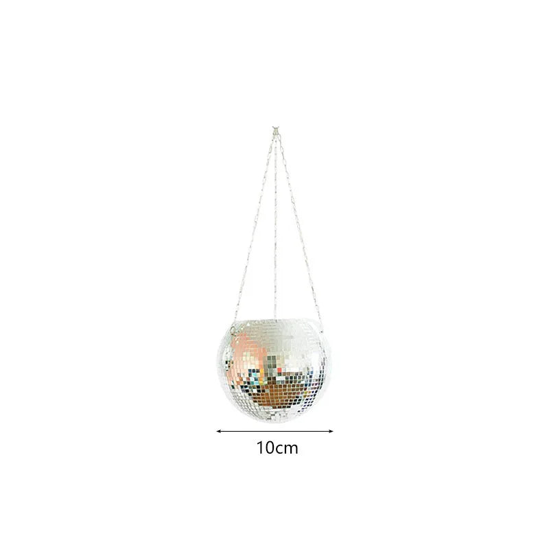 Disco Mirror Ball Hanging Flower Pot Basket Indoor Ornament