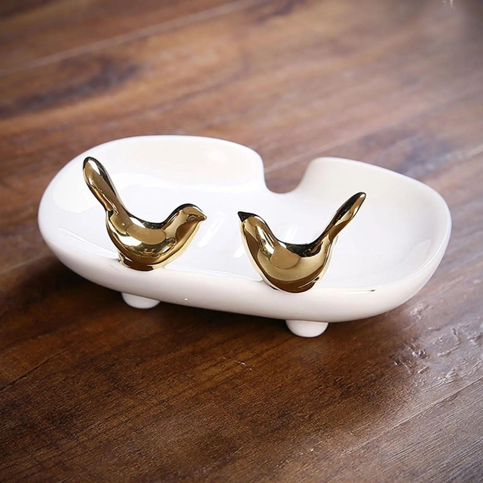 Bird Design Ceramic Soap Dish Self Draining Holder Modern Sink Tray