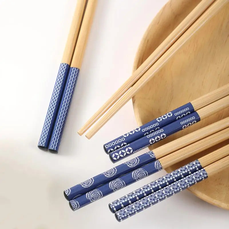 5Pairs Reusable Tableware Handmade Bamboo Japanese Natural Wood Chopsticks Sushi Food Cat Flower Multi Color Wooden Chop Sticks Zpaxo