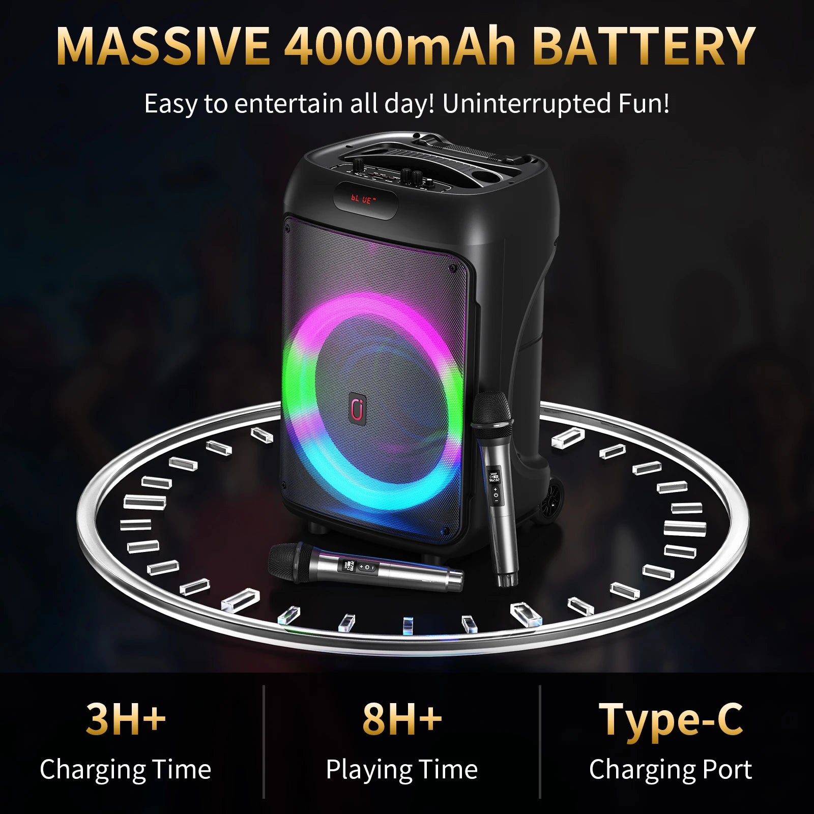 T36 Karaoke Machine 2 Wireless Microphones Big Bluetooth Party