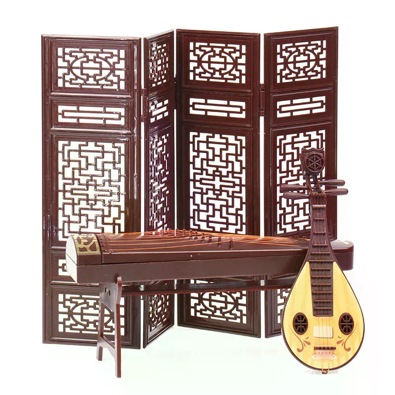 Dollhouse Miniature Folding Screen Flute Lute Guzheng Fan Life Scene Zpaxo