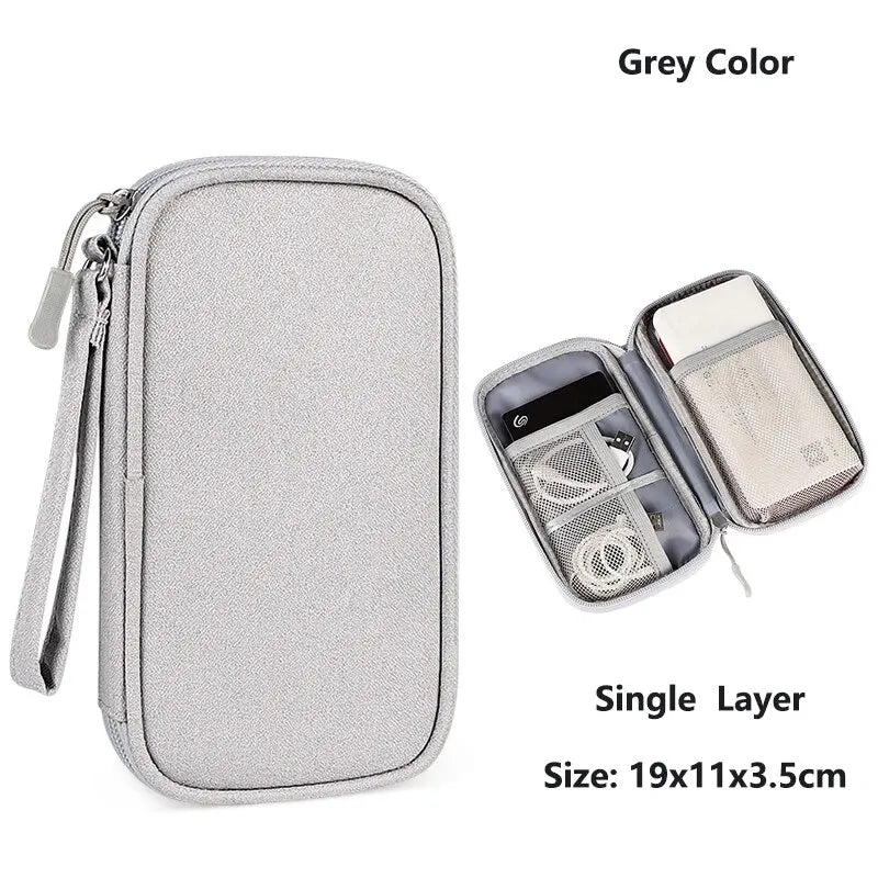 Waterproof Data Cable Storage Bag Travel Bags Zipper Bag Portable Storage Pouch USB Data Cable Organizer Electronics Accessories Zpaxo Gray Single layer