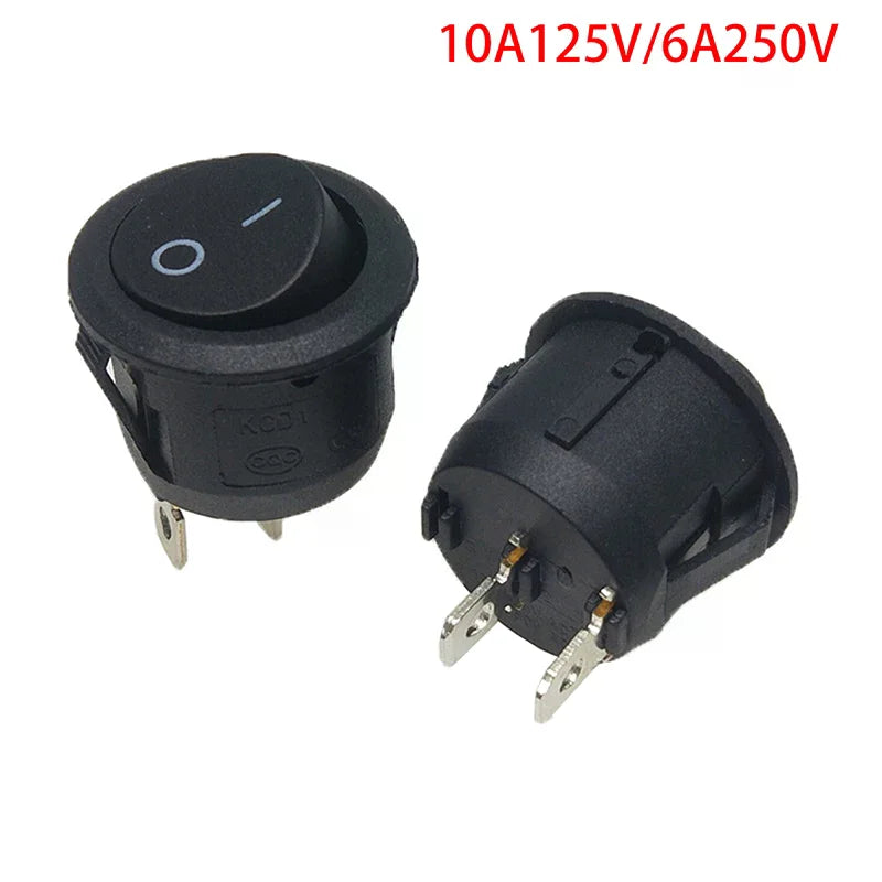 20-Pack Mini Round Black Rocker Switch On/Off 2-Pin 3A 250V