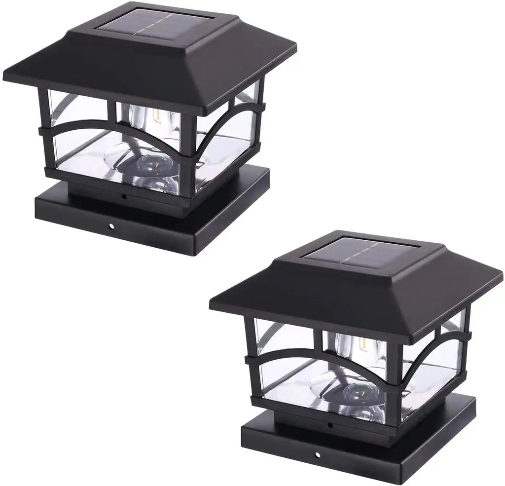 Solar Post Cap Lights Outdoor Panel Lamp Fence Deck Garden Patio Zpaxo 2PCS-Black Warm Lighting