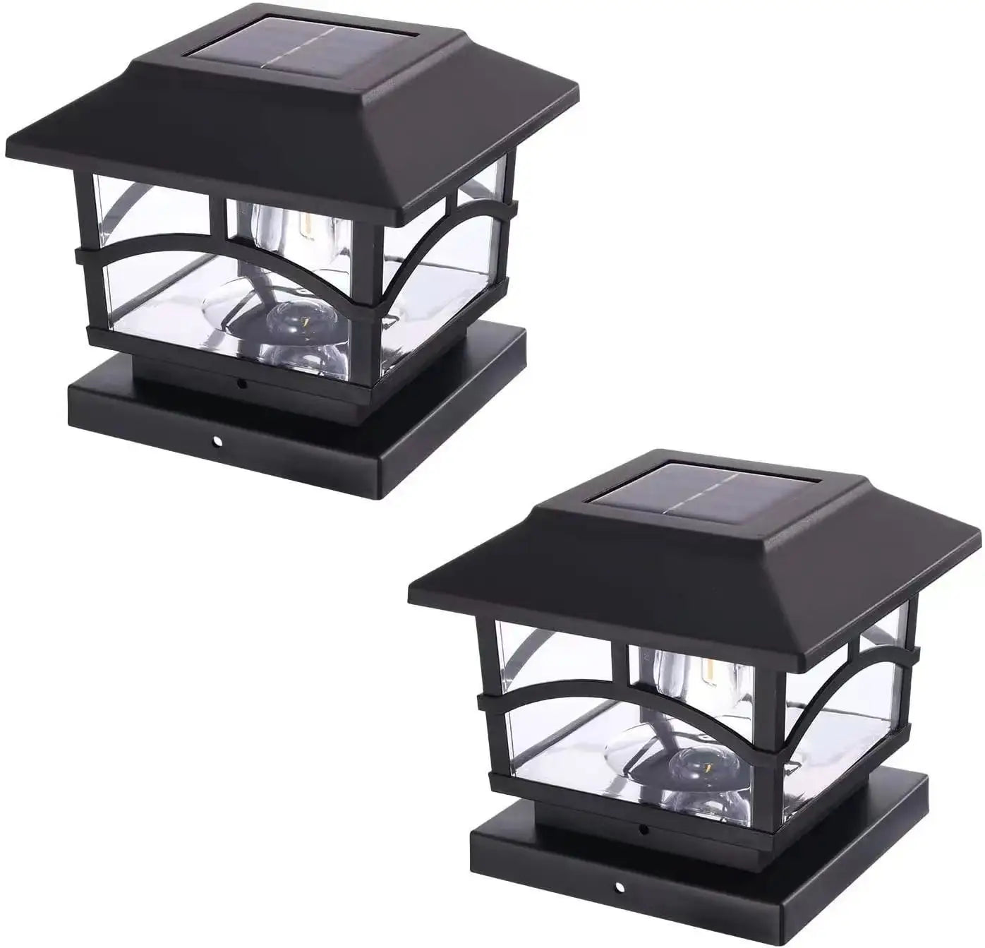 Solar Post Cap Lights, Outdoor Panel Lamp for Fence Deck, Garden Patio Posts, Waterproof Plywood LED Light, 4x4, 5x5, 6x6 Zpaxo 2PCS-Black Warm Lighting