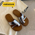 Toe Loop Slide Sandals Flat Heel Casual Summer Slippers Silver Beige Zpaxo 158-2Silver 41 China Mainland