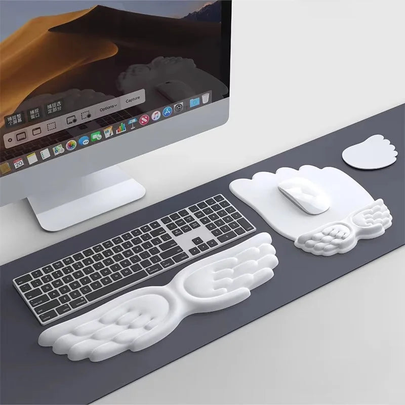 Keyboard Mouse Wrist Rest Angel Wing Memory Foam Support Ergonomic