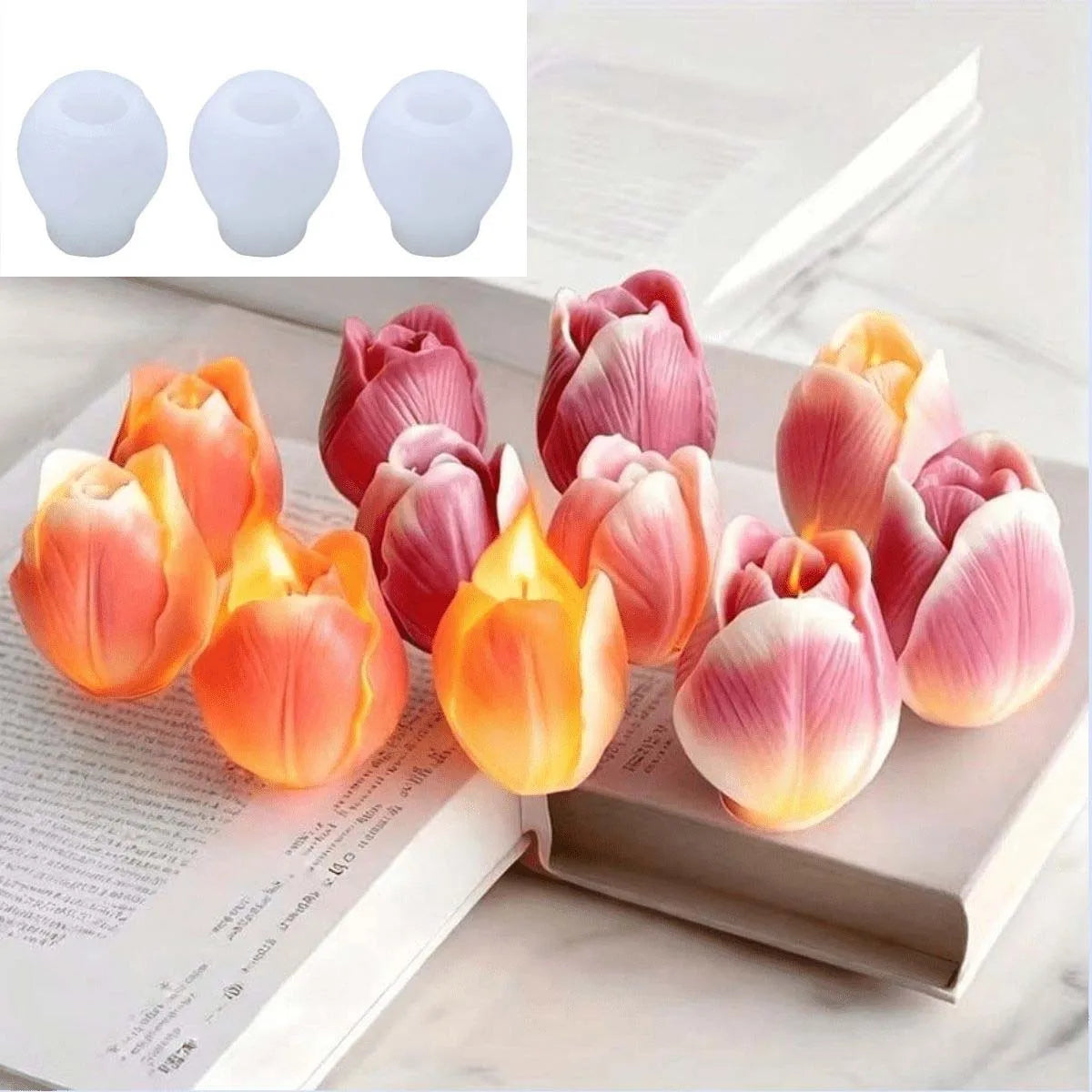 2/3PCS Tulip Flower Silicone Molds 3D Floral Resin Candle Soap Mold Flower Chocolate Cake Decoration Mold Zpaxo 3pcs mold