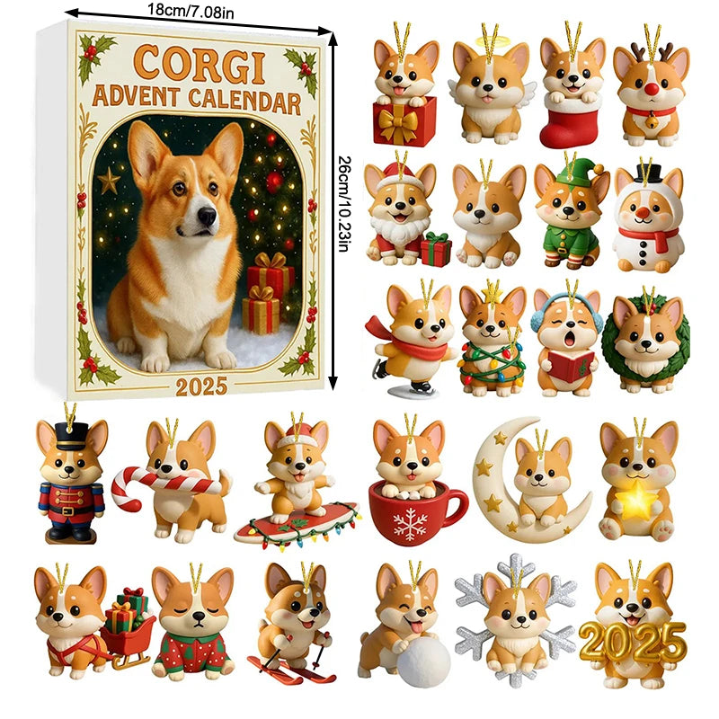 Coigi Advent Calendar 2025, 24 Days Countdown With Cute Corgi Mini Ornaments, Dog-Themed Christmas Decoration Set For Home Décor Zpaxo
