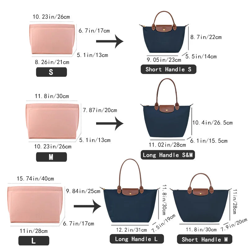 Felt Insert Bag Organizer for Longchamp & Designer Handbags Handbag Organizer Insert Zpaxo