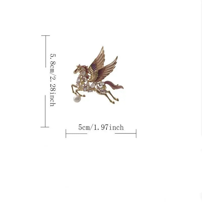 Light Luxury Crystal Wing Horse Brooches Women Fashiona Sweater Coat Zpaxo ONESIZE