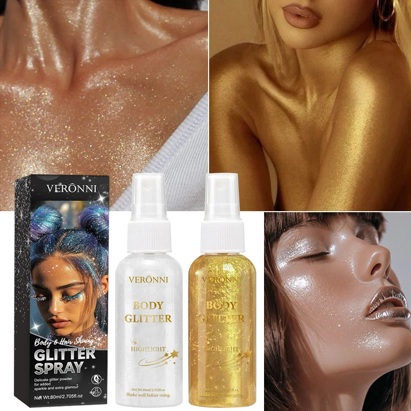 Glitter Hair Spray Shiny Sparkling Long Lasting,Full Body Glow Highlighter,Waterproof Hair Styling Spray Hair Makeup Cosmetics Zpaxo