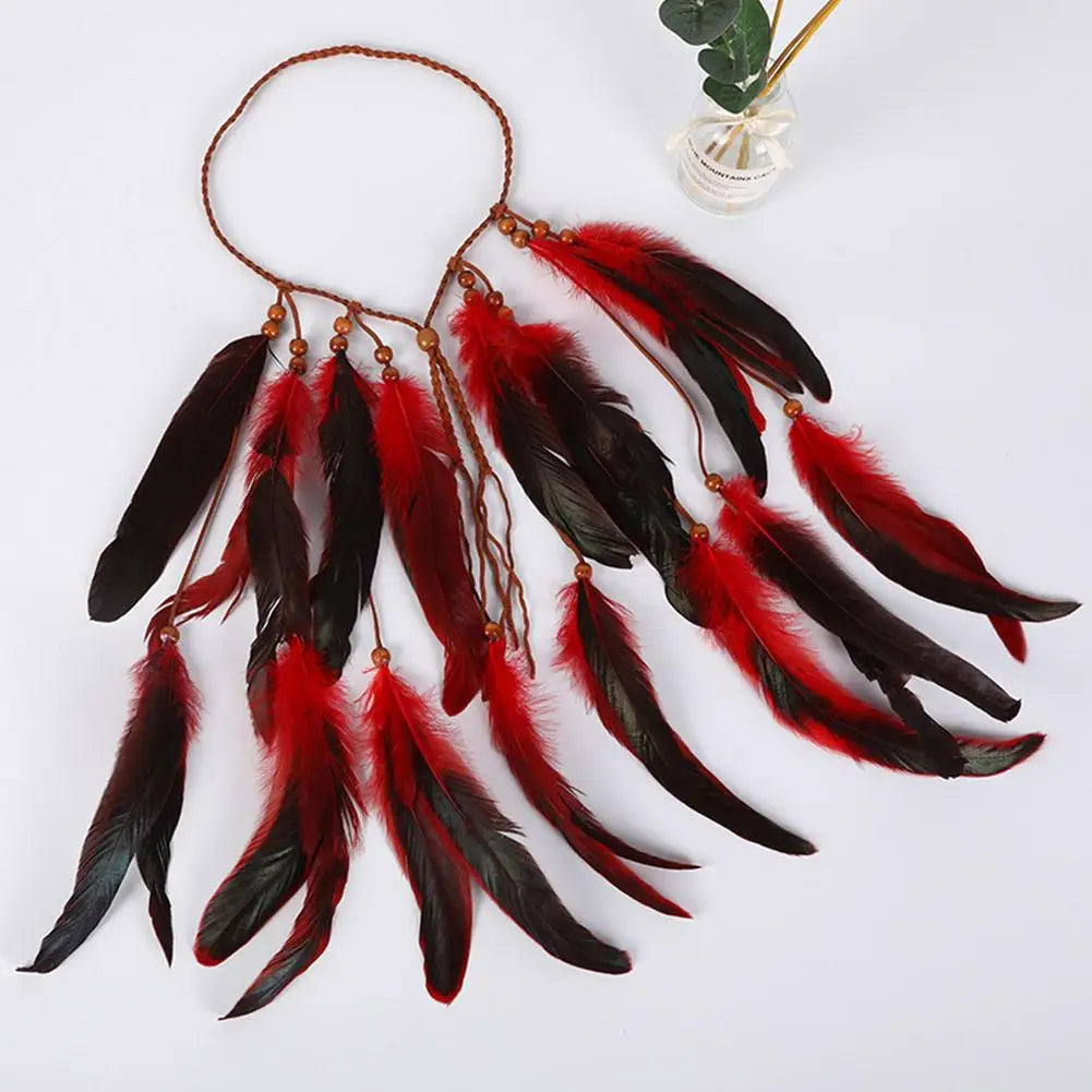 Bohemian Feather Hairband Women's Festive Masquerade Carnival Hippies Costume Indian Prom Gypsy Long Tassel Hair Accessories Zpaxo