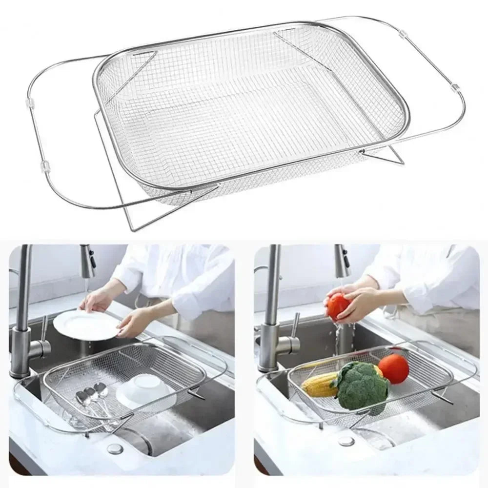 New Expandable Cutlery Drying Rack Kitchen Sink Drain Basket Stainless Steel Drain Basket Kitchen Storage Trays Zpaxo