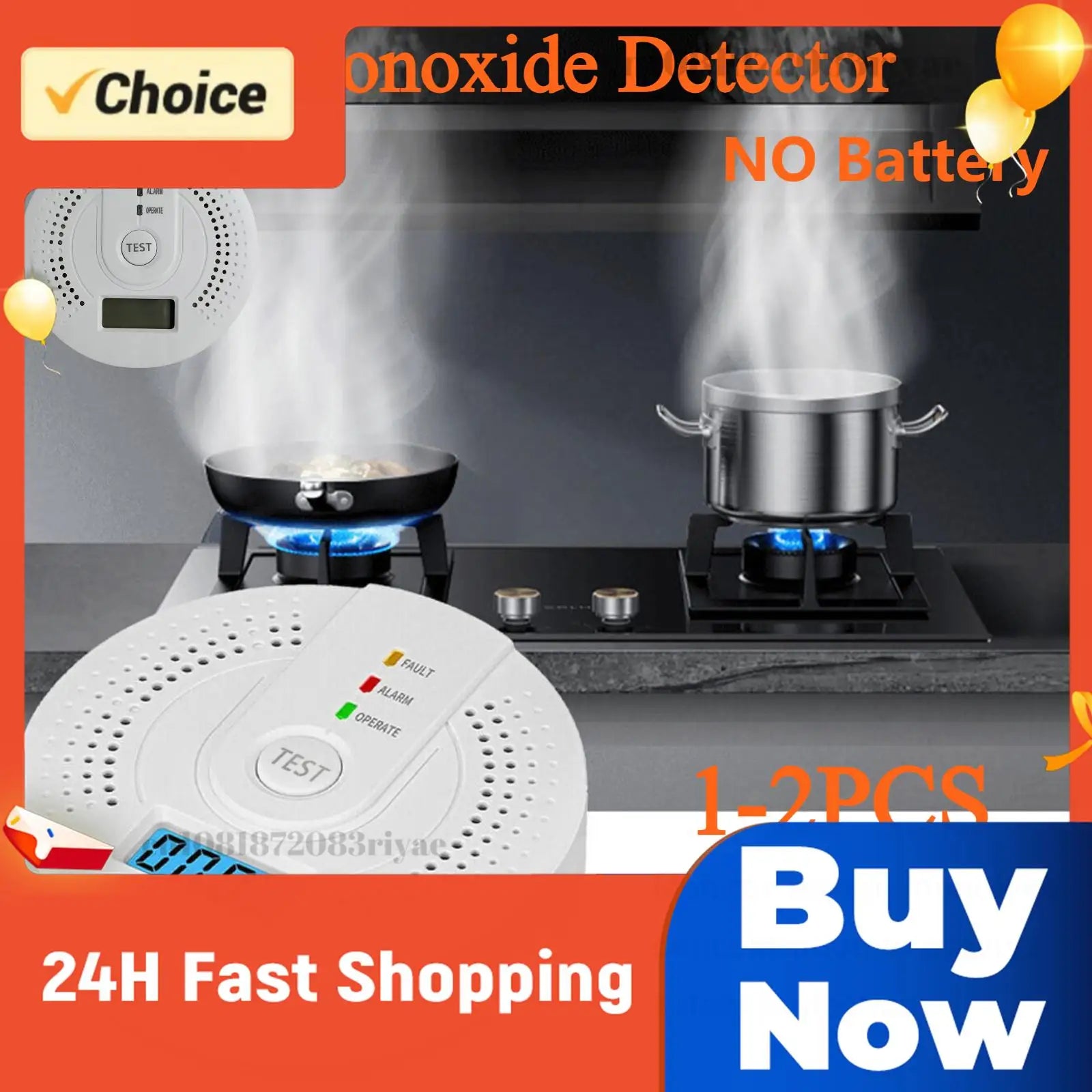 Independent CO Alarm Sensor Sound Warning Gas Monitor Sensitive LCD