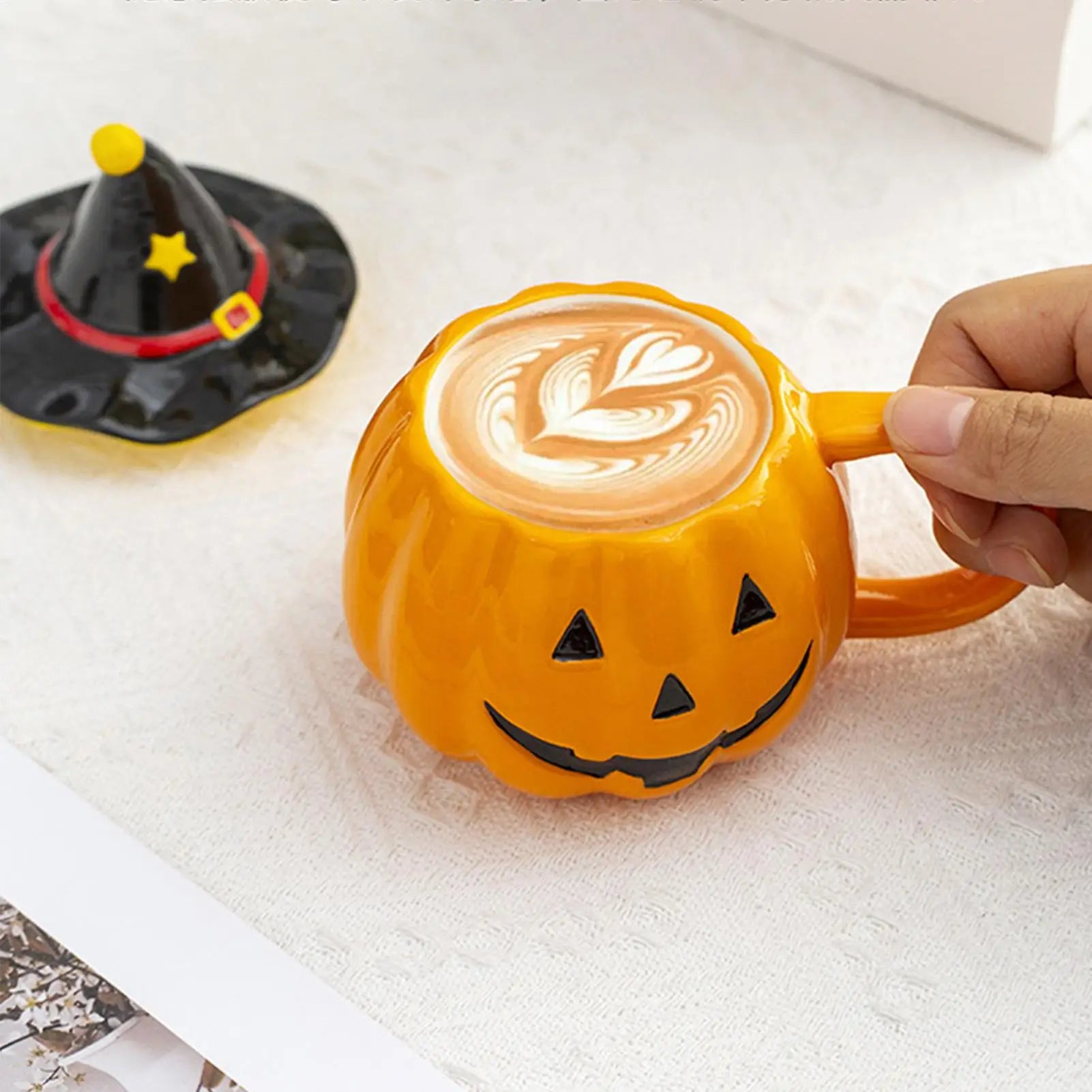 Halloween Coffee Mug Pumpkin Ceramic Cup Lid Aesthetic Cold Weather