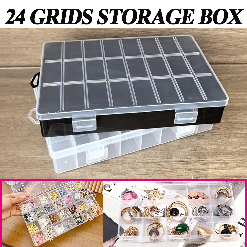 24 Grids Plastic Box Compartment Jewelry Organizer Box Eco-Friendly PP Transparent Jewelry Screw Box DIY Sewing Organizer Tools Zpaxo