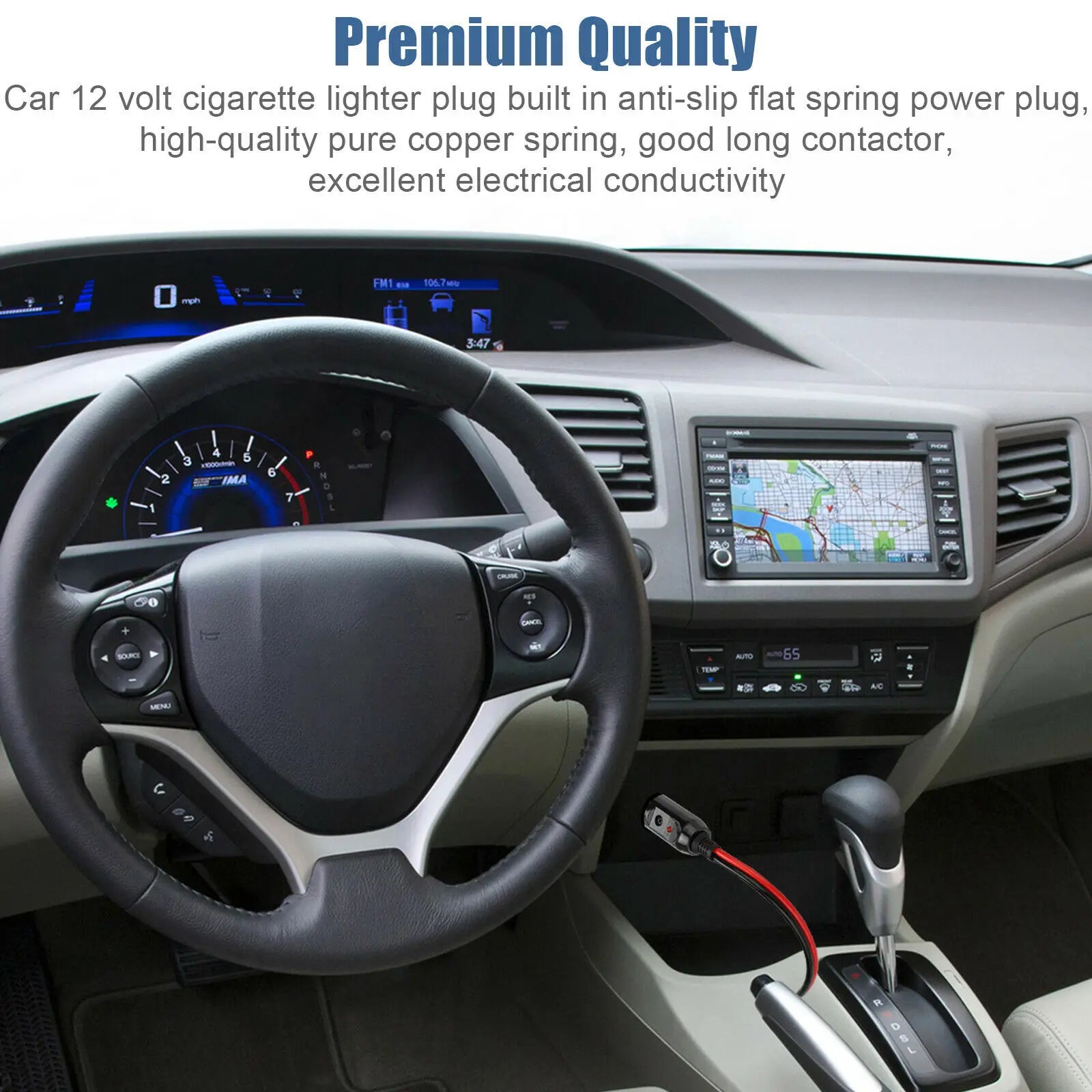12V 15A Fused Car Cigarette Lighter Adapter Anti-slip Flat Spring