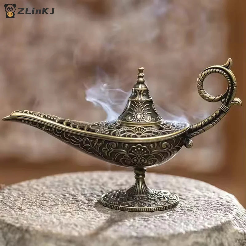 ▶1pce Antique Style Incense Burner Air Purification Metal Aroma Furnace Gifts Wishing Aladdin Lamp Exquisite Home Decoration Zpaxo