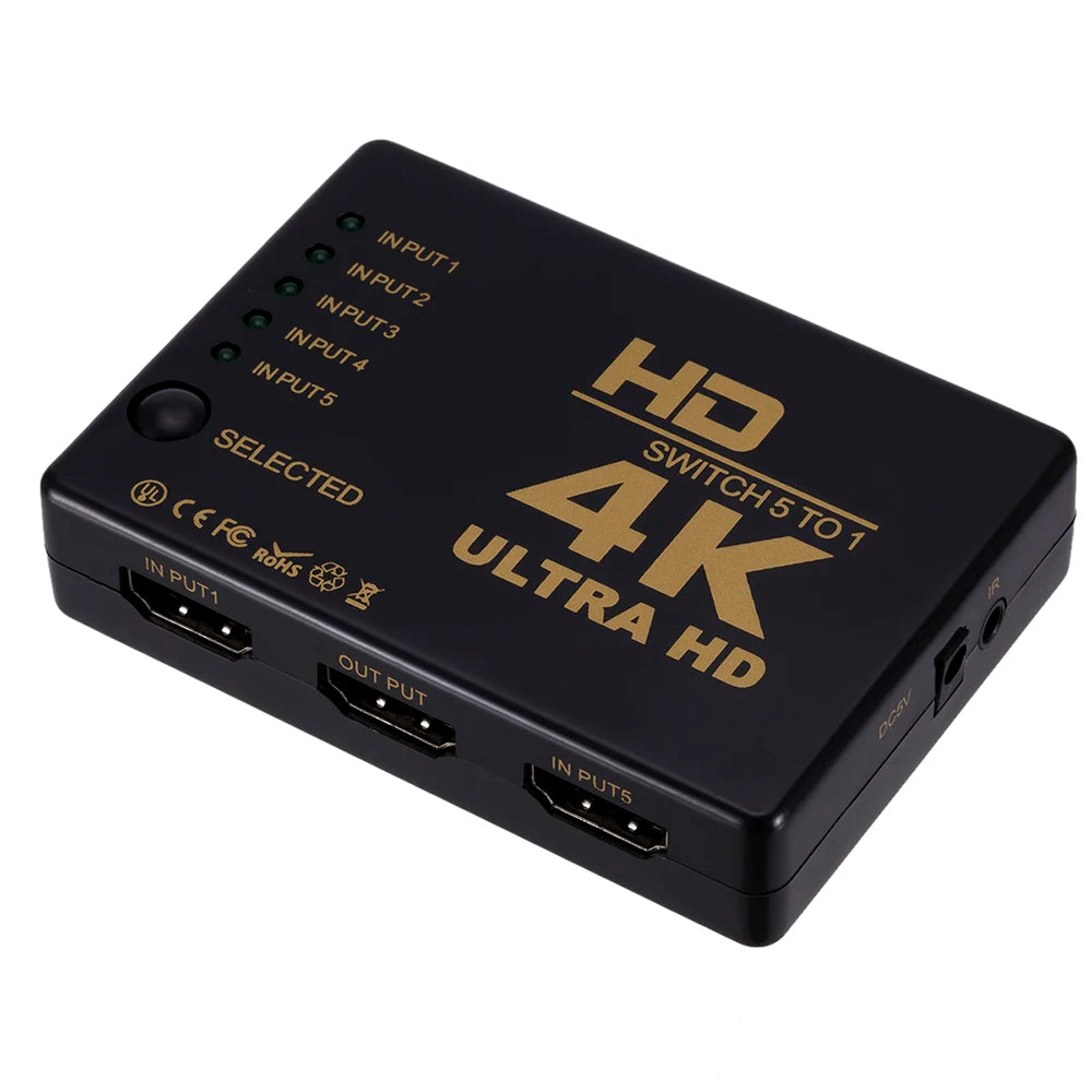 HDMI-compatible Switcher 1x5 Port 5 in 1 out HD 4K*2K Switch Selector Splitter Hub With IR Remote 3D for PS3 Xbox 360 HDTV Zpaxo