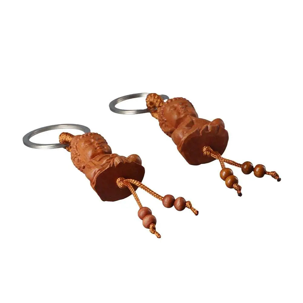 for Safely Wealth Lifelike Bag Pendant Monk Wood Carving Craft Buddha Buddhism Key Ring Keyfob Keychain Car Accessories Zpaxo