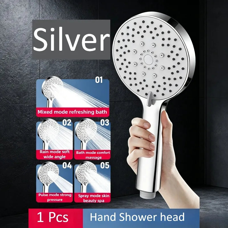 5 Modes Shower Head High Flow Massage Shower Head Rain Shower Head Handheld Rain Showers Head Adjustable Bathroom Cleaning Zpaxo Silver