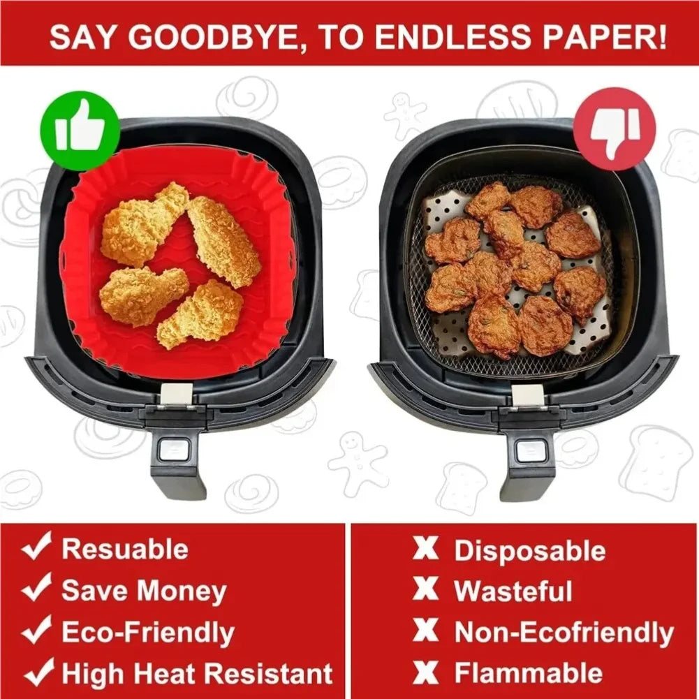 1PC Reusable Airfryer Pan Liner Accessories Silicone Air Fryers Oven Baking Tray Pizza Fried Chicken Airfryer Silicone Basket Zpaxo