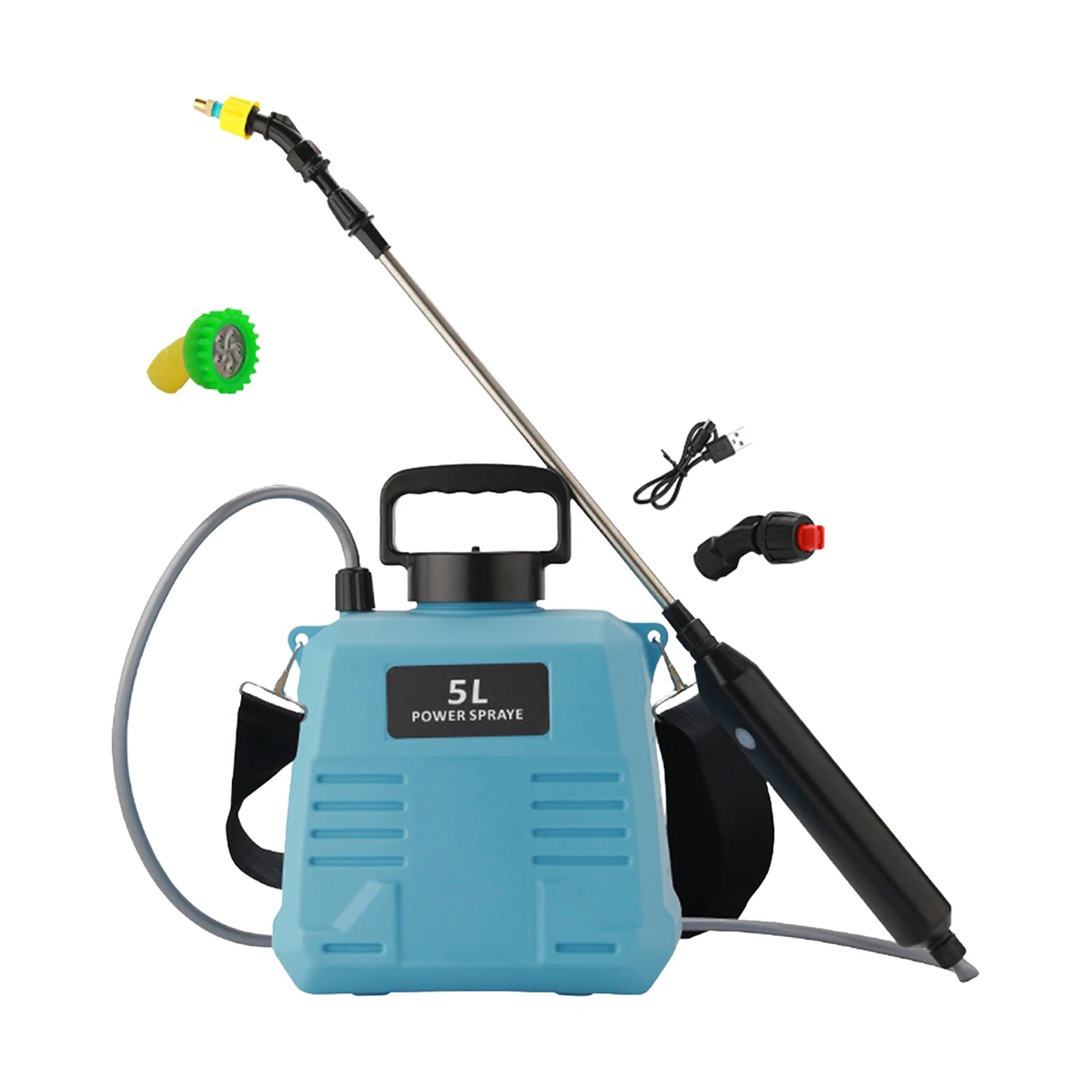 5L-8L Shoulder Electric Sprayer Pot with Telescopic Rod, 3 Nozzle for Garden Lawn Plant Watering Handheld Pesticide Sprayer Zpaxo 5L Blue 120 Mins 1