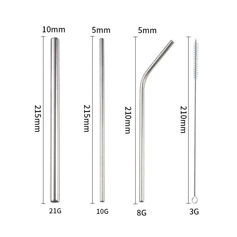 Stainless Steel Straw Reusable Metal Drinking Cleaner Brush Home Zpaxo Silver