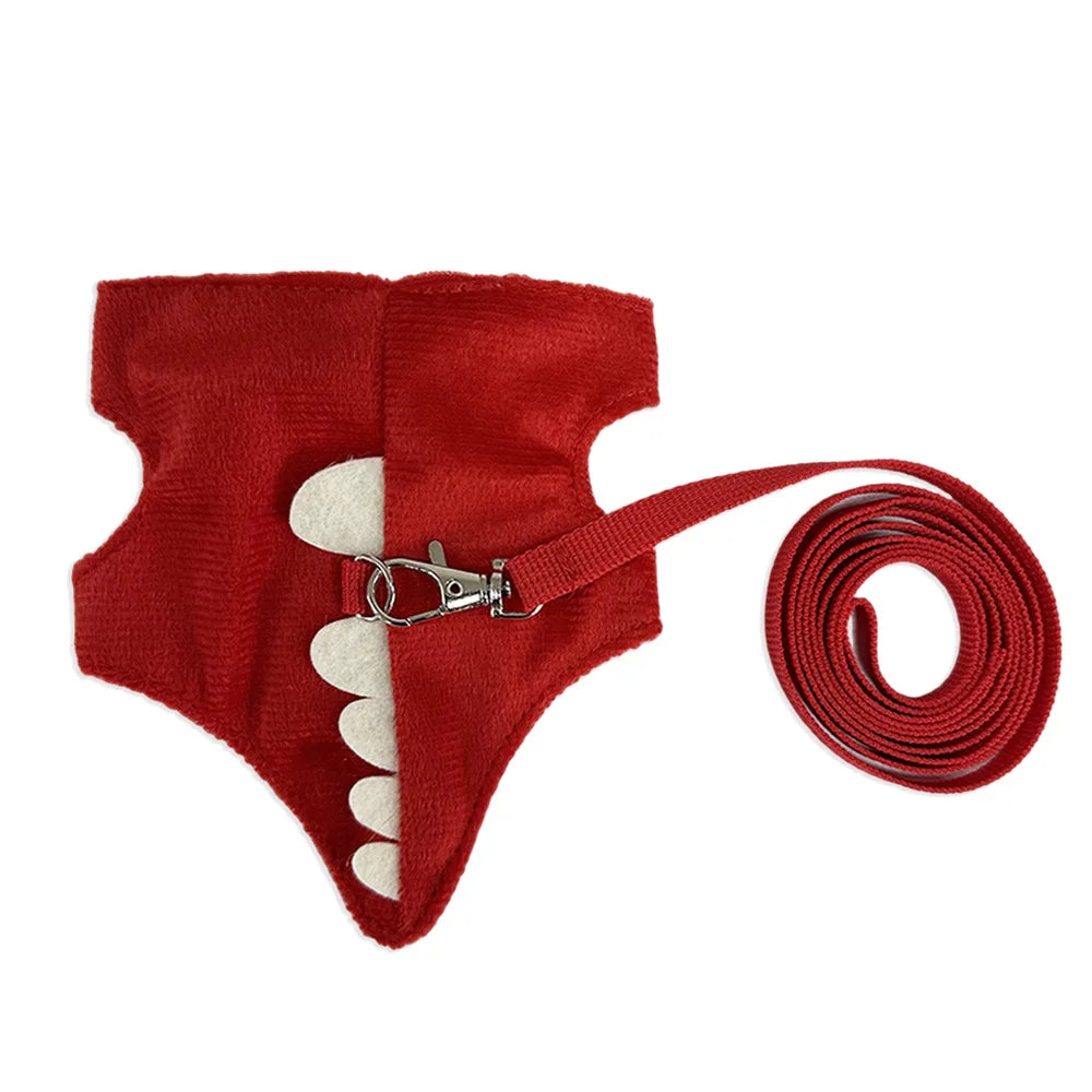 Ferret towing rope vest style adjustable pet rope cute dinosaur shape with bell for outdoor mouse walking rope Zpaxo red