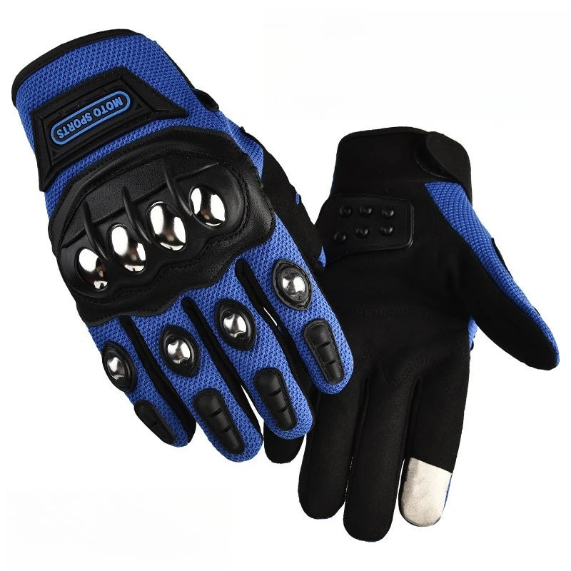 Motorcycle anti fall stainless steel hard shell half finger riding gloves for men's mountain bike riding equipment gloves Zpaxo Blue full finger