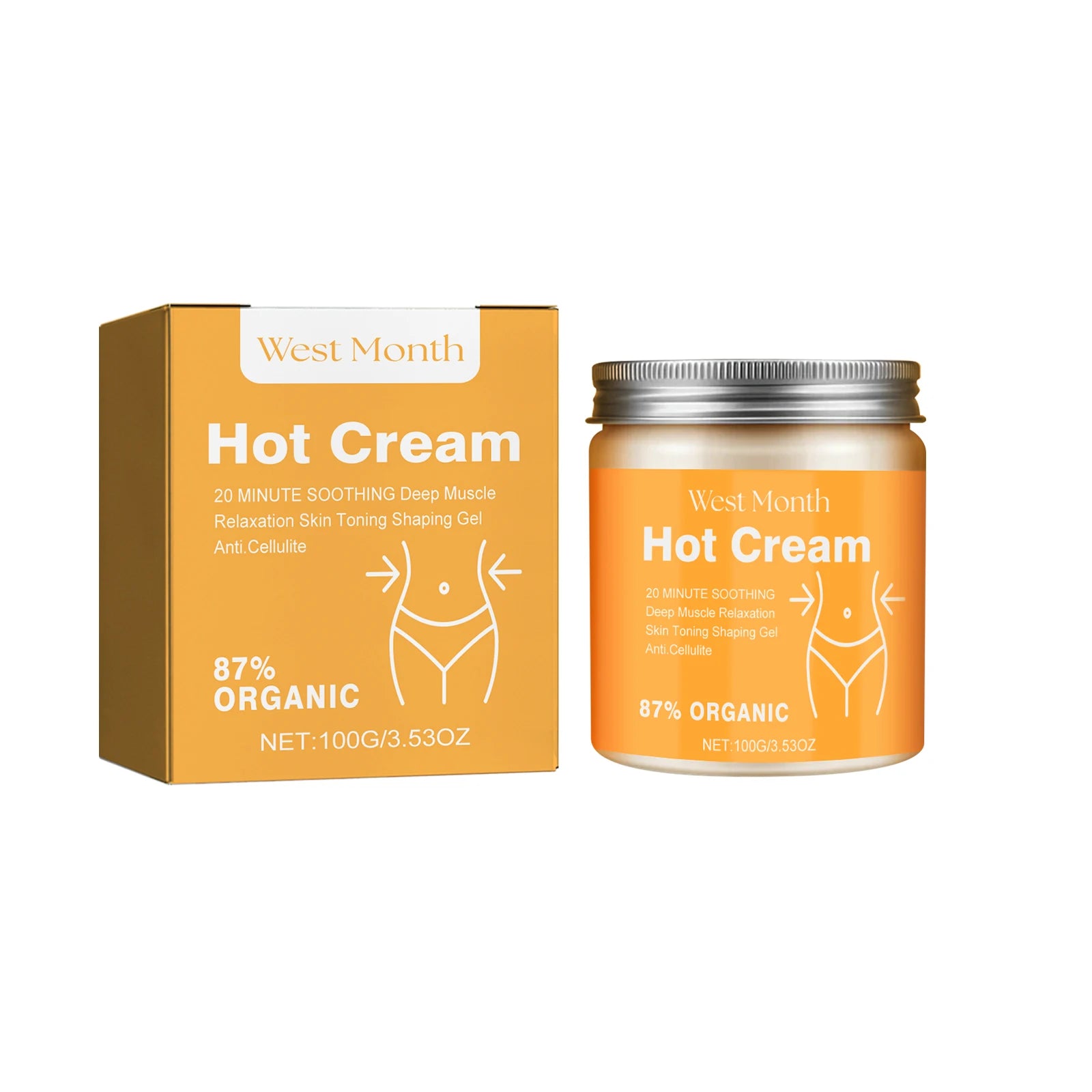 Hot Cream Anti-Cellulite Slimming Lotion 87% Organic | 100g Slimming Body Cream Zpaxo 100g Boxed