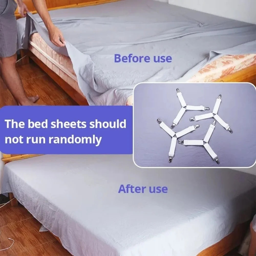 4-Pack Adjustable Non-Slip Sheet Straps with Elastic Clips Sheet Strap Clips Zpaxo