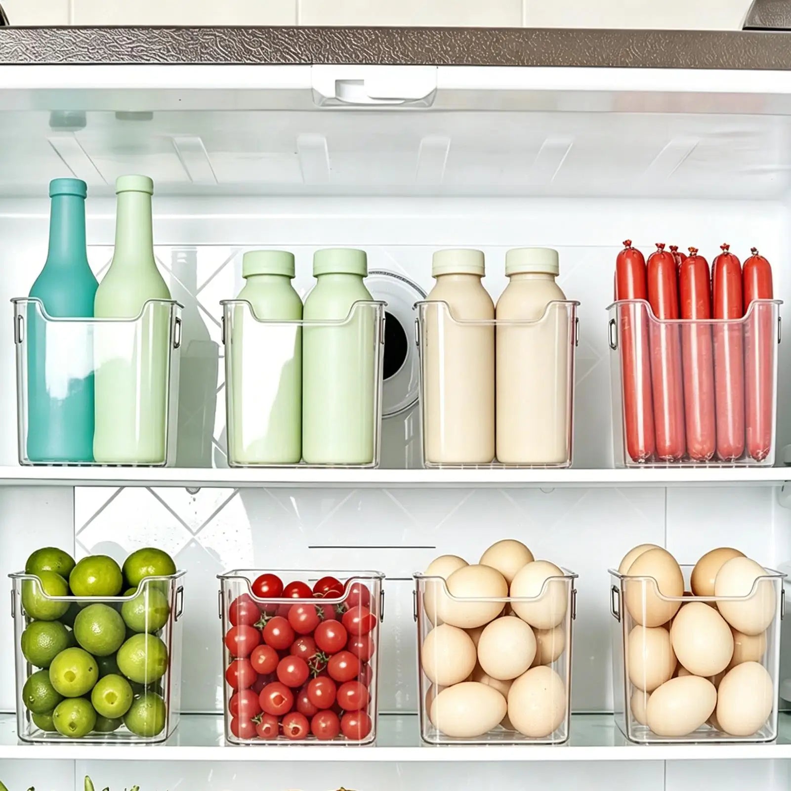 Refrigerator Bins Handles Clear Door Containers Organizer Kitchen
