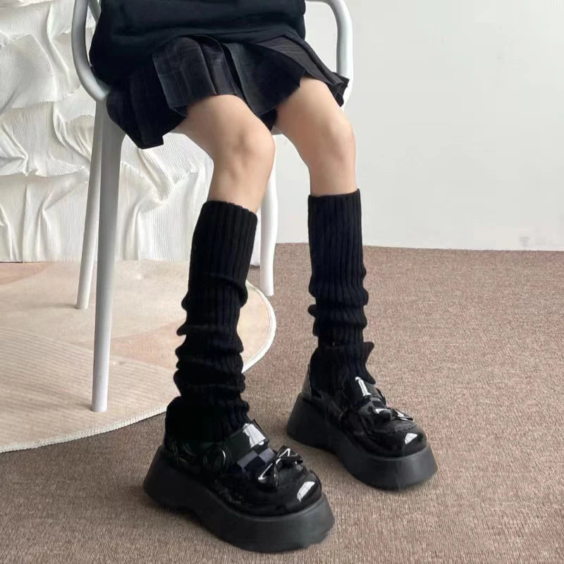 Y2K Black Knitted Long Socks Autumn Winter Thicken Warm Foot Cover
