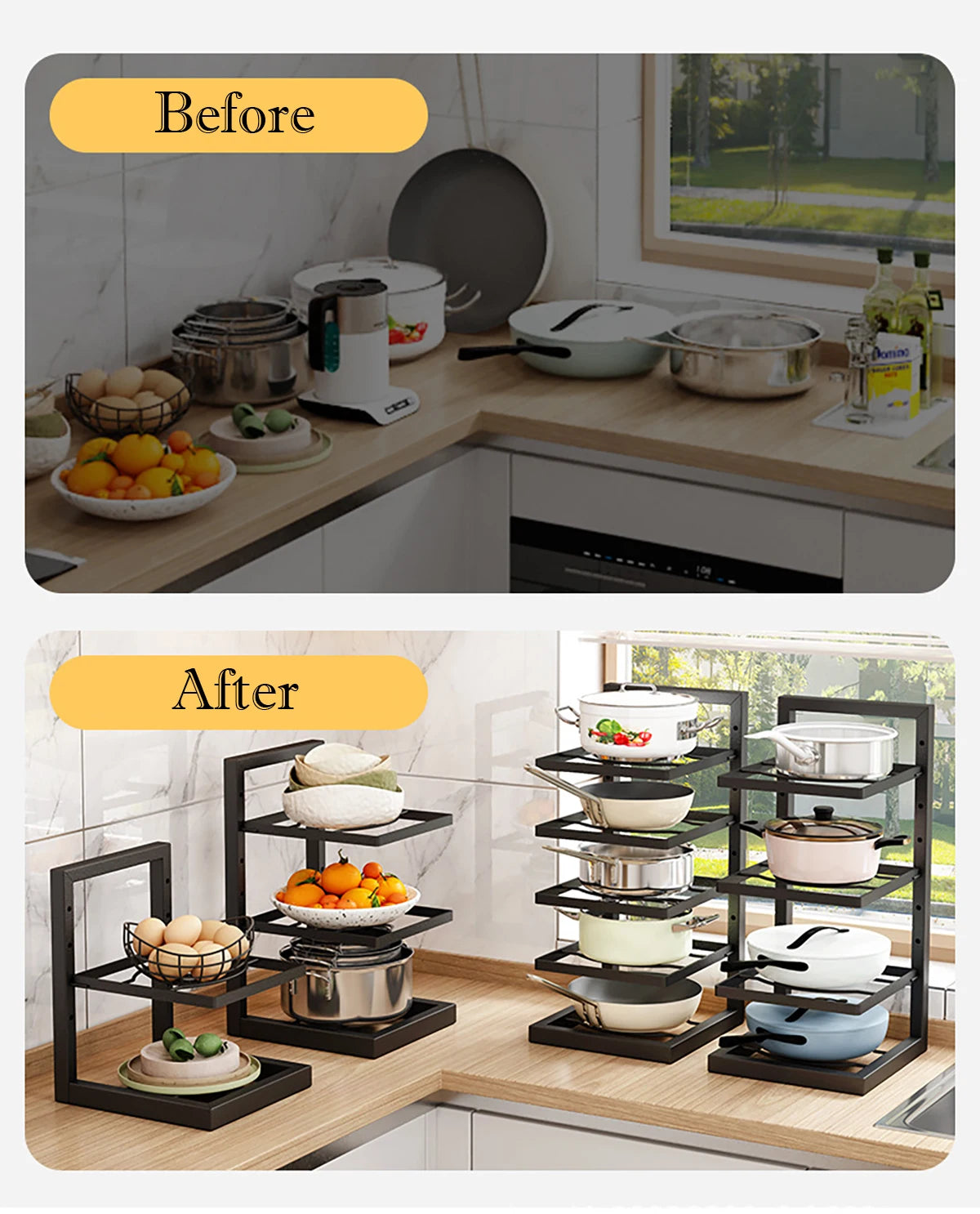 Adjustable Pot Rack Organizer, Kitchen Stainless Steel Pot Storage Rack ,Multi-Layer Household Pot and Pan Organzier for Kitchen Zpaxo