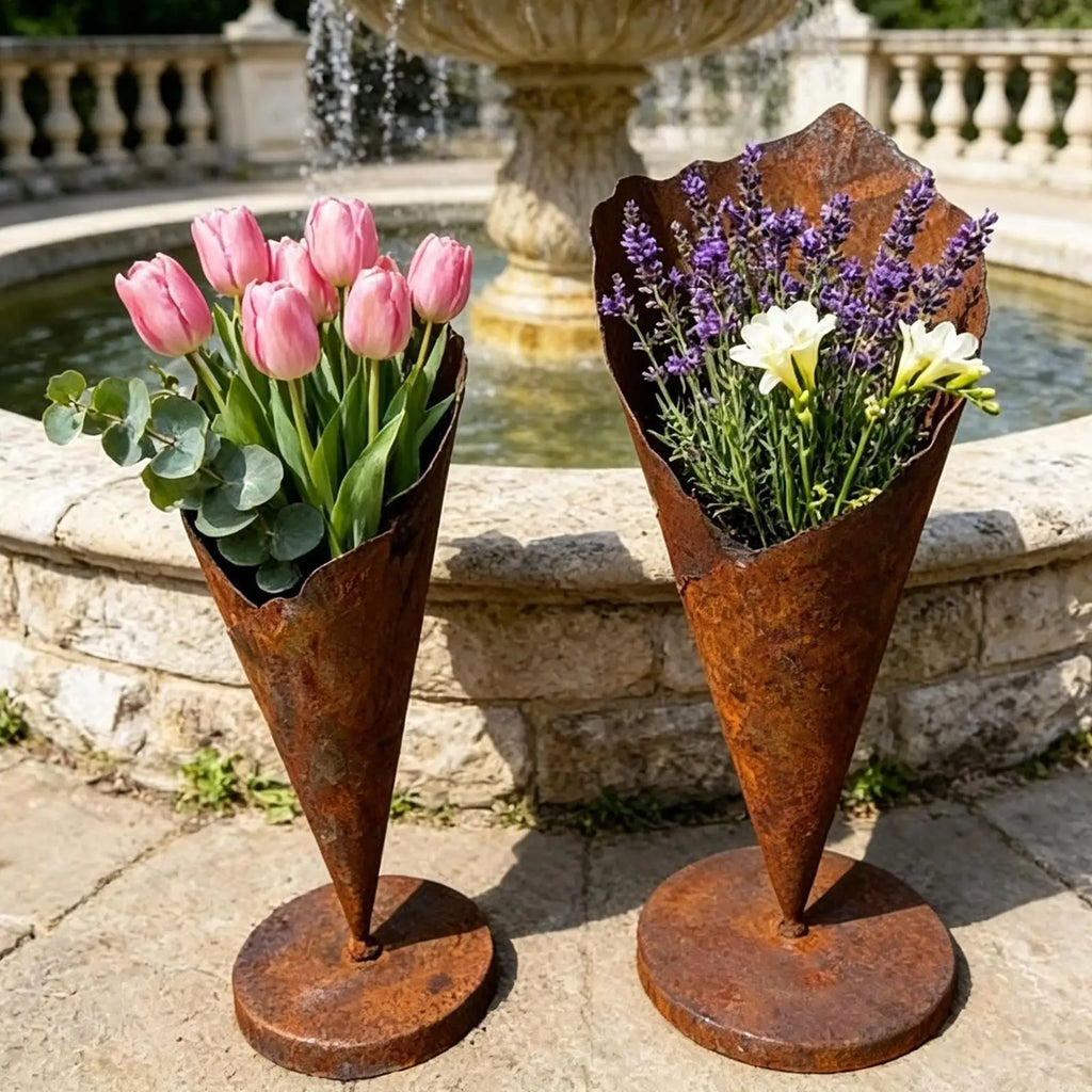 Cone Shape Flower Pot Geometric Rustic Container Decorative Metal Plants Pot for Garden Balcony Entrance Floor Women Grandma Zpaxo