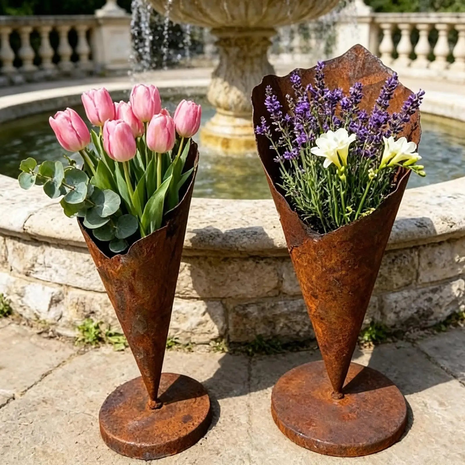 Cone Shape Flower Pot Geometric Rustic Container Decorative Metal Plants Pot for Garden Balcony Entrance Floor Women Grandma Zpaxo