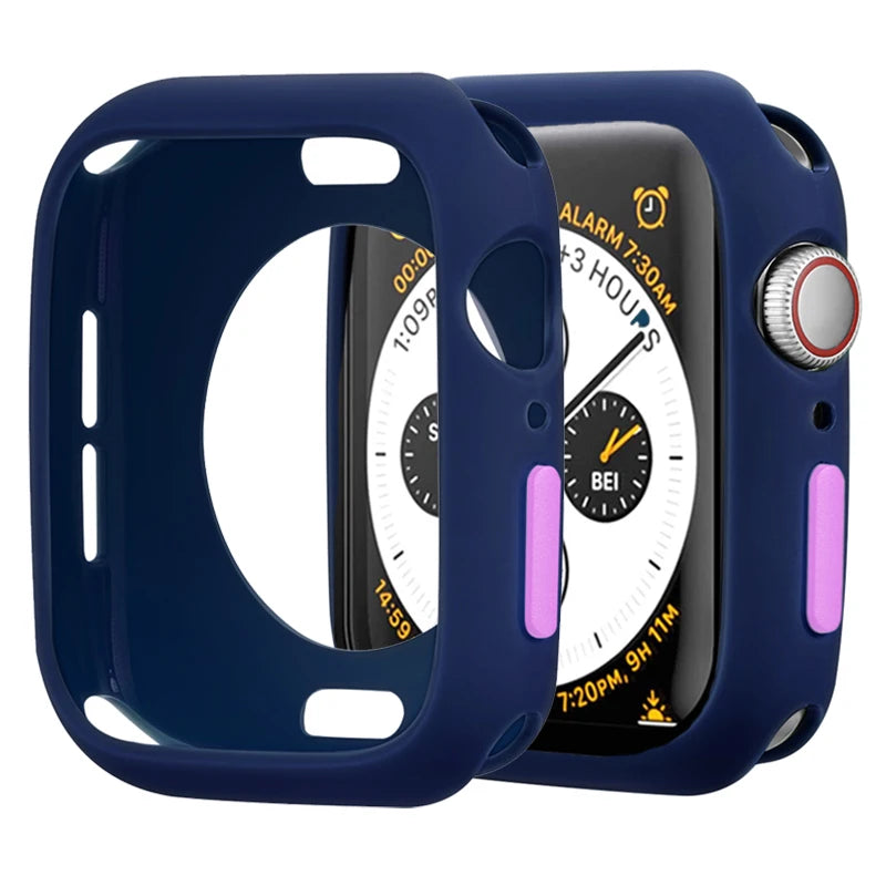 Silicone Case For Apple Watch 9 8 7 6 5 4 se 45mm 41mm 44mm 40mm 42mm 38mm Protection Shell Cover for iWatch Series Ultra 2 49mm Zpaxo Midnight Blue Purple Series 789 41mm