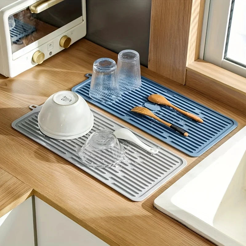 Silicone Roll-up Dish Drying Mat Non-slip Easy Clean Hanging Hole