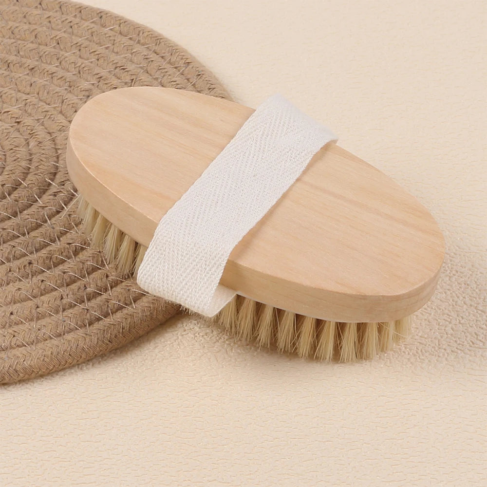 Natural Bristle Body Brush Exfoliating Dry Body Brushing Soft Bristles for Bath Home Use Zpaxo