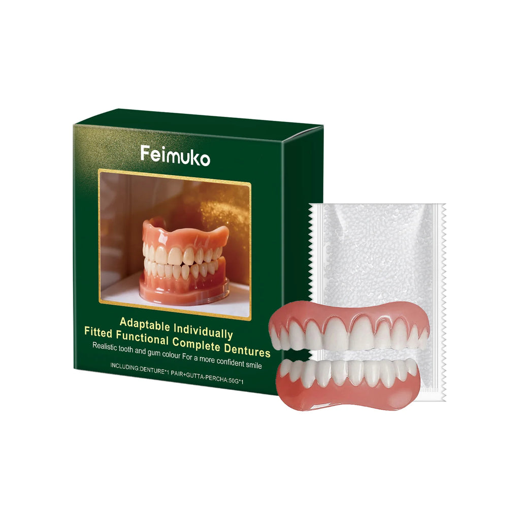 Silicone Temporary Denture Set – Comfort Fit Fake Teeth Upper & Lower Temporary Denture Set Zpaxo 1set boxed