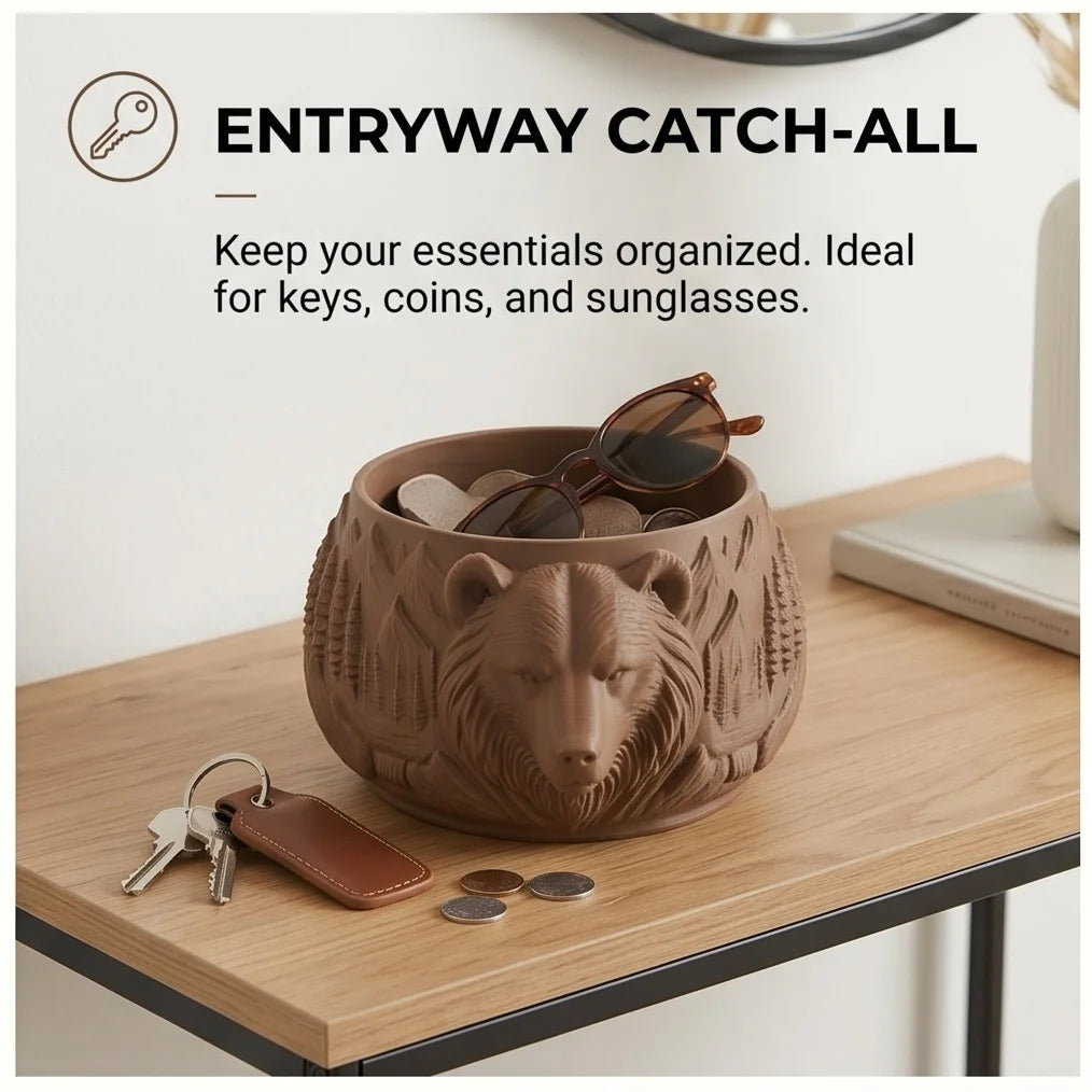 Nordic Creative Bear Statue Storage Bowl Rustic Home Decor Desktop