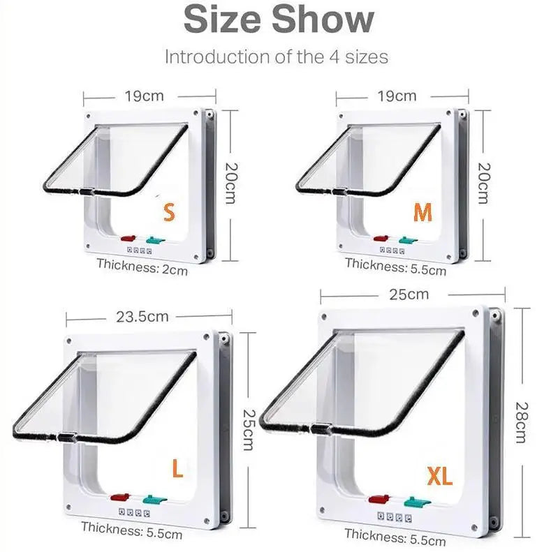 L/XL Cat Flap Door with 4 Way Lock Security Flap Door for Dog Cat Kitten Small Pet Gate Door Kit Cat Puppy Safety Gate Zpaxo